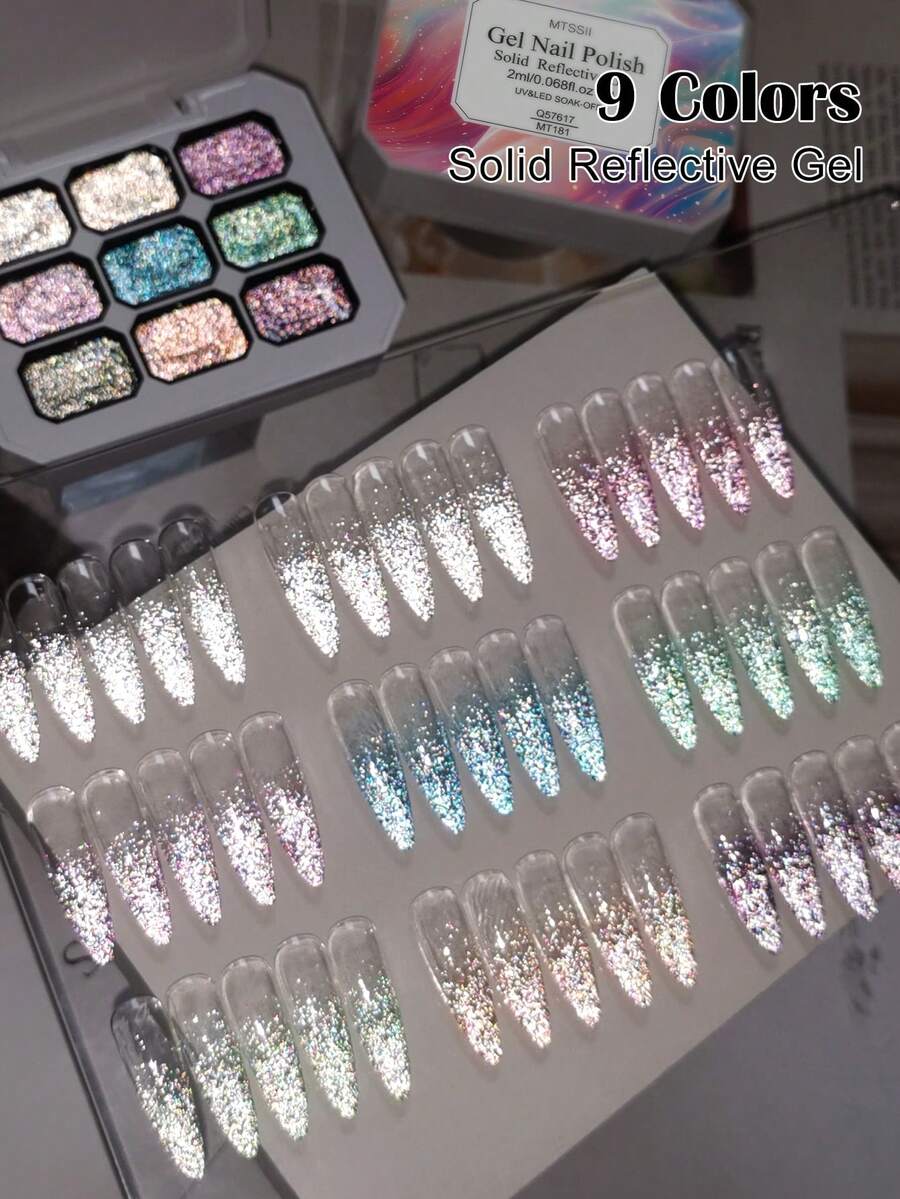Mtssii 9 Colors Dreamscape Diamond Dust Reflective Glitter Solid Adhesive Gel Nail Polish Gradient Semi Permanent Soak Off UV LED Shiny Nail Art Gel Varnishes For Nails Salon DIY - 彩色 - 查看 1