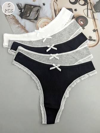 5 buc chiloți tanga sexy cu dantelă multicoloră drăguță pentru femei