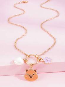 1pc Cute Girl's Zinc Alloy Capybara & Heart Pendant Necklace - one-size - View 5