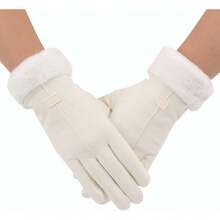 Women's Winter Suede Gloves With Fur Cuffs - Soft, Warm, Touchscreen, Fleece Lined - 仿皮-深灰色 - 查看 6