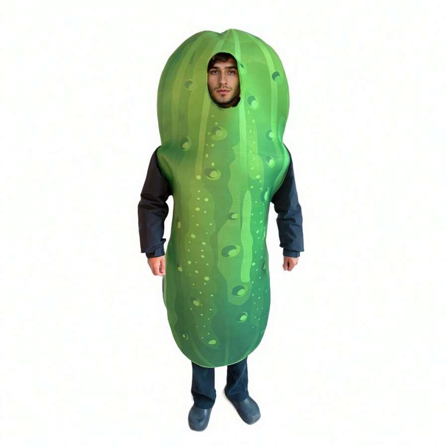 Halloween Cosplay Cucumber Costume For Adults, Unisex Funny Fruit Themed Jumpsuit Outfit, Fabric