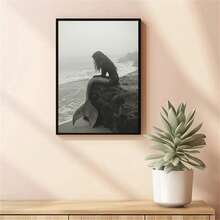 1pc Vintage Mermaid Canvas Wall Art - Nautical Beach Cottage Bathroom Decor, Retro Fantasy Art Print With Wooden Frame, Indoor Home Wall Decoration For Living Room, Bedroom, Office, Kitchen, Bathroom, Nautical Theme Decor, Classic Style Decoration, Wall Art Print, Mermaid Wall Art, Nautical Decor, Retro Mermaid, Beach Art, Wall Decor/Ornament, Bedroom Poster - Multicolor - View 3