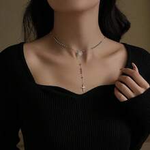 Gold Virgin Mary Rosary Necklace For Women Men Rosary Bead Cross Necklace Catholic Pendant Necklace Religious  Jewelry Gifts2025 - 銀色 - 查看 11