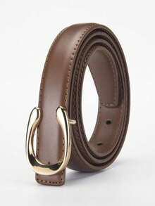 Genuine Leather Women's Solid Color Simple Buckle Decoration Fashion Black Denim Belt Summer, School,Brown Belt, Halloween - Multicolor - View 19