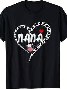 Nana Cow Print Cow Heart Pattern Farmer Cows Mother's Day T-Shirt - Style 4 - View 1