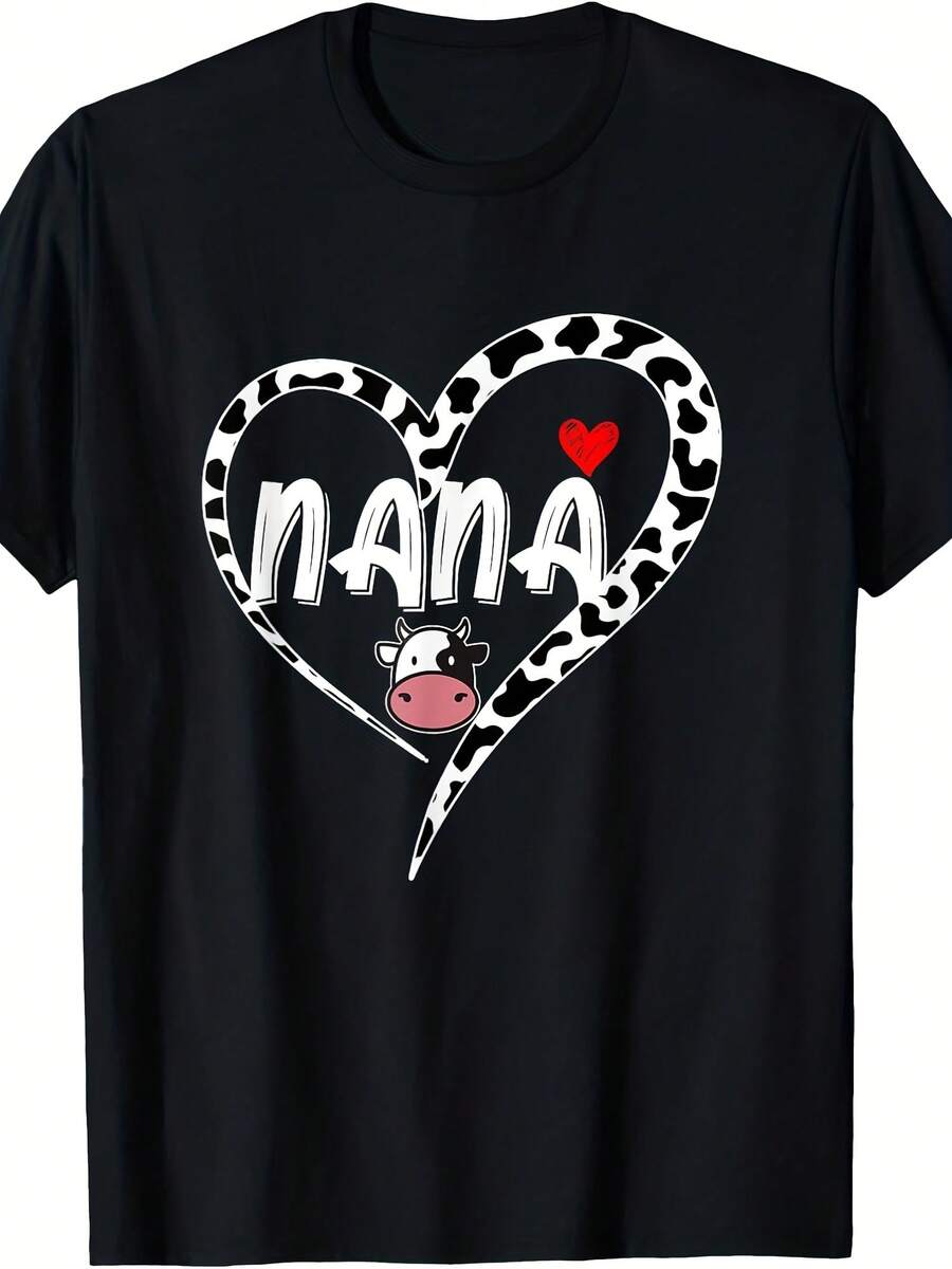Nana Cow Print Cow Heart Pattern Farmer Cows Mother's Day T-Shirt - Style 4 - View 1