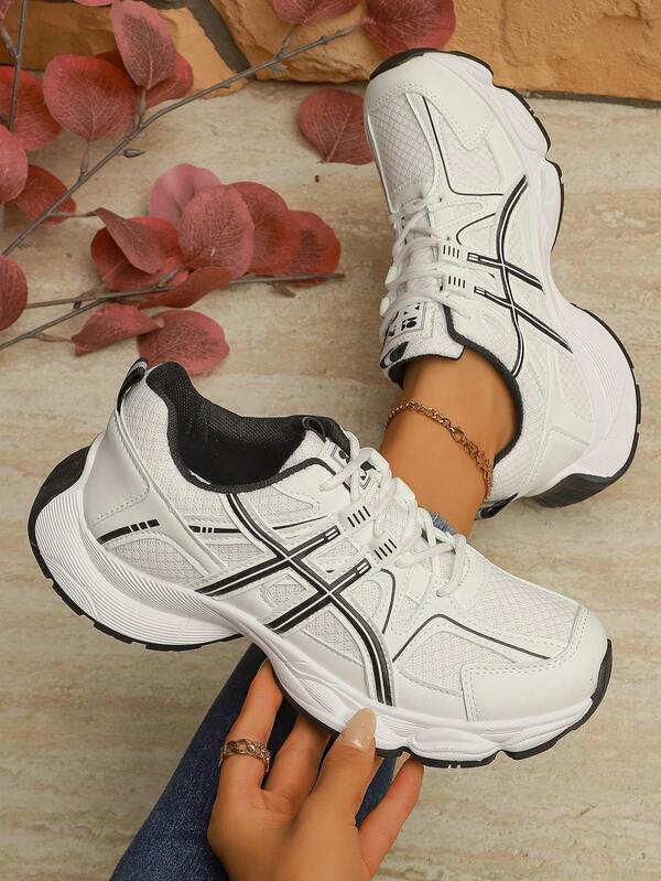 Damen modische Plateau-Chunky-Sneaker, atmungsaktive Mesh-Lässig-Sportschuhe, vielseitig für Frühling, Herbst, alle Jahreszeiten, College-Stil, Outdoor