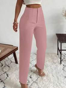 Elegant Commuter Pleated Side Pocket Skinny Pants For Women - Pink - View 5