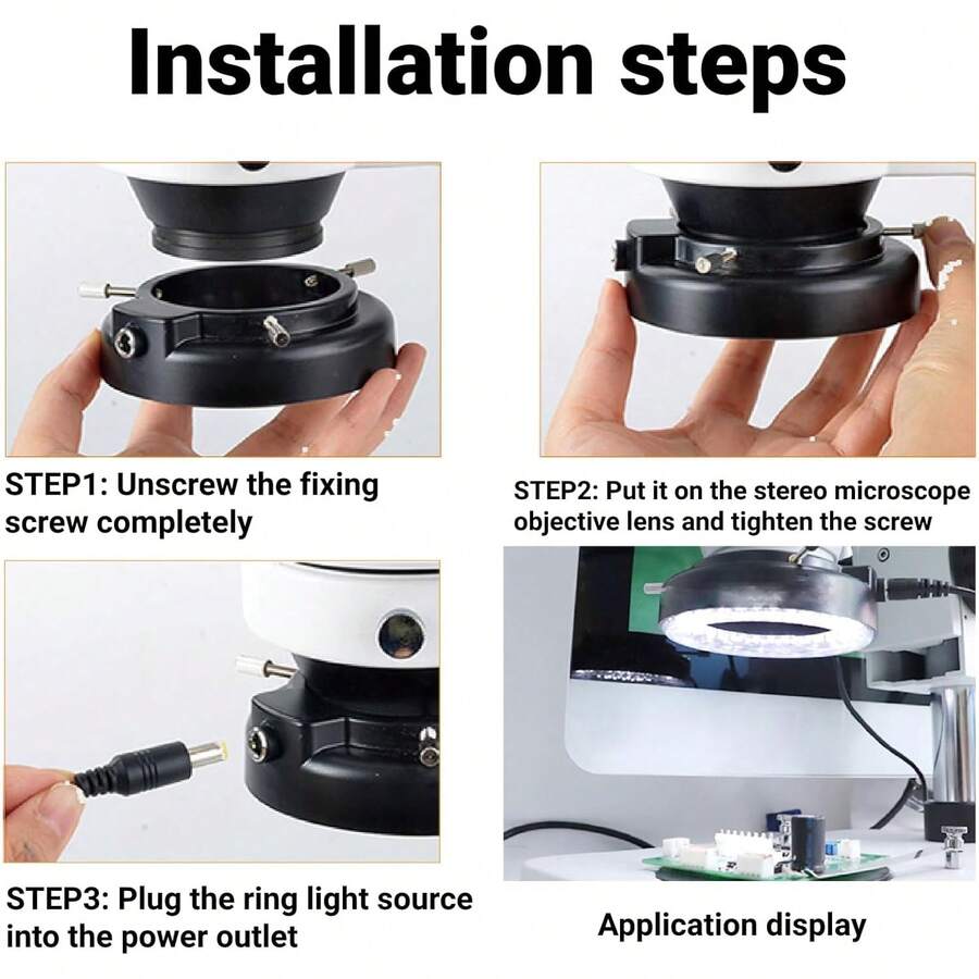 LiebeWH Iluminador de luz de Anillo Ajustable de 144 LED Microscopios Estéreo Brillo Lámpara de Anillo Ajustable para Cámara de Microscopio Accesorios Industriales - 1 - Ver 1