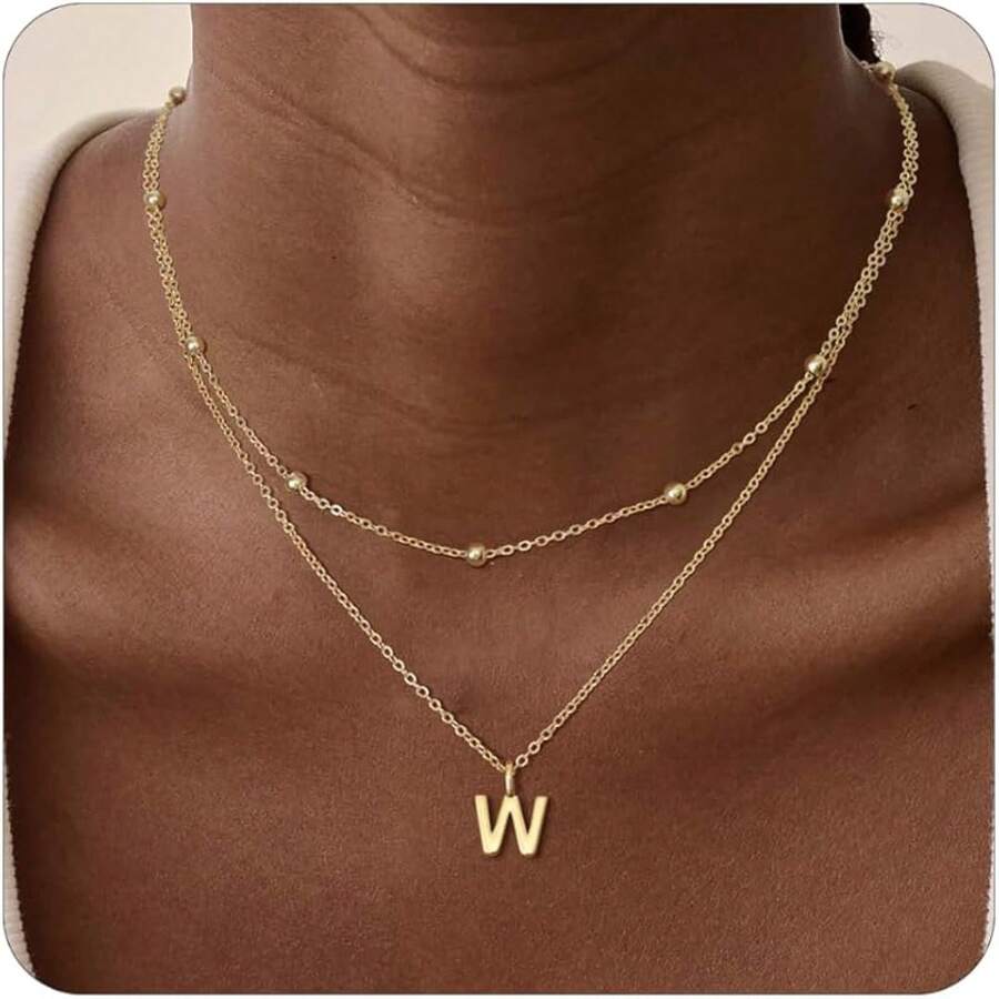 Initial Necklaces For Women 14k Gold Plated Dainty Layered A-Z Letter Pendant Necklaces For Women Personalized Name Necklace Gold Jewelry Gifts Fashion Accessories2025 - w - 查看 1