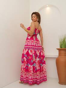 ARCO IRIS Long Strapless Dress In Plain Viscose, Printed, Barrato 36-42 With Lastex, Casual, Elegant, Feminine For Versatile And Comfortable Looks - 粉色 - 查看 2