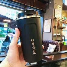 1 Double-Layer Stainless Steel Insulated Coffee Cup, Capacity 12.85 Ounces/17.25 Ounces, Leak Proof, Portable, Sealed Lid,Suitable For Outdoor Camping, Travel, Sports, Fitness, Car Use, Suitable For Hot And Cold Drinks, Perfect Gift For Valentine's Day, Mother's Day, Father's Day, Thanksgiving And Christmas - 黑色 - 查看 3