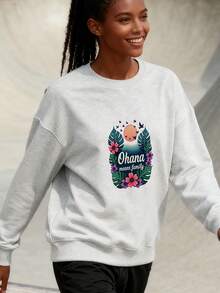 Ohana Means Family - Womens Hoodless Sweahoodless Sweathoodless Sweathoodless Sweatshirt - Lilo - Stitch - Film - Animation - Hawaii - 灰色 - 查看 2