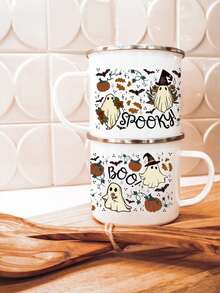 Caneca esmaltada branca com estampa fantasma de Halloween de One Piece, caneca branca pura, conjunto de canecas esmaltadas para acampamento, caneca faça você mesmo para chá, café e chocolate quente, presente de Halloween, presente de Natal, presente perfeito para amigos da família, namorado, pai, mãe, filhos