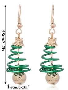 1 paire de boucles d'oreilles pendantes à la mode pour femmes, boucles d'oreilles élégantes minimalistes en forme d'arbre de Noël rotatif, boucles d'oreilles en forme d'arbre de Noël avec fil vert, cadeau de Noël, Réveillon de Noël, fête de Noël pour la petite amie