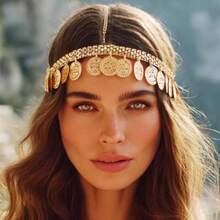 MX  Coins Head Chain Gold Sequin Headpiece Hair Chains Festival Costume Headband Hair Accessories For Women And Girls - 如圖 - 查看 6