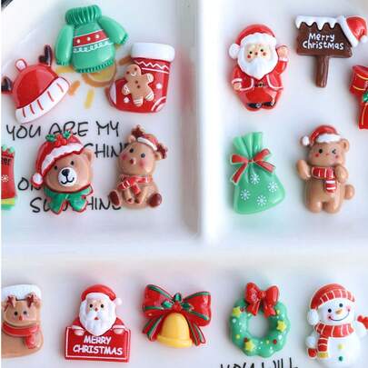 20 件混合树脂迷你彩色卡通圣诞树雪人圣诞老人鹿礼盒花环铃铛手套平背水钻迷你小雕像艺术贴花 DIY 剪贴簿配件工艺品