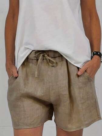 Women's Linen Fabric Elastic Waist Drawstring Casual Shorts Summer