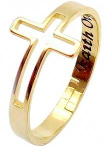 Sideways Cross Ring Religious Faith Over Fear Inside Remind Pray To God Jesus| Adjustable Stainless Steel Religious Cross Ring| Jewelry Box Included2025 - Gold - View 12