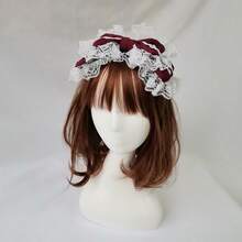 ​​Tea Party Confession Handmade Lace KC Lolita Big Bow Headband Lolita Daily Afternoon Tea Hair Accessory Best Friend Date Gift​​ - 酒紅色 - 查看 6