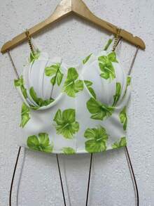 Cropped Top Blouse Thin Strap Chain With Mermaid Cup Fashion Blogger Retro Summer Party Beach Neoprene Suplex Strappy - 多爾特綠地 - 查看 1