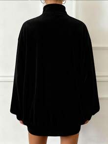 Áo nỉ dài tay có mũ kéo khóa màu đen cỡ lớn dành cho nữ, kiểu dáng rộng rãi, phong cách đường phố, thích hợp cho mùa thu/xuân. - màu đen - Xem 4