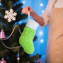 Calcetines navideños, bolsas de dulces con patchwork de peluche, decoración colgante para fiestas navideñas - Verde - Ver 2