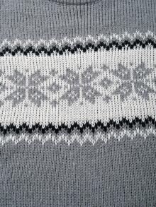 Men's Casual Versatile Plaid Jacquard Crew Neck Long Sleeve Knit Sweater, Korean Style, Suitable For Autumn And Winter - Grey - View 5