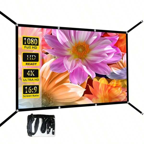 60-72-84-100-120-150 Inches, High-Definition 16:9 Projection Screen, Foldable, Lightweight And Portable Design, No Need To Drill Holes For Wall Hanging, Soft White Projection Screen, Can Be Cleaned Repeatedly Without Worrying About Getting Dirty. Suitable For Indoor/Outdoor Home Theaters And Projection Screens, Outdoor Projection, Stylish Appearance, Easy To Install With Complimentary Hooks