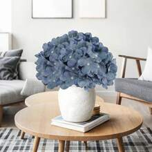 48/60pcs Dusty Blue Artificial Hydrangea Flowers Bulk With Stems, Silk Faux Hydrangea Heads For Boho Winter Wedding - 灰藍色 - 查看 2