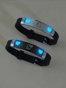 2pcs/Set Luminous Couple/Friendship Silicone Bracelet Set With Glow-In-The-Dark Double Heart & Finger Heart Pattern, Casual Accessory Suitable For Daily Wear And Holiday Gift