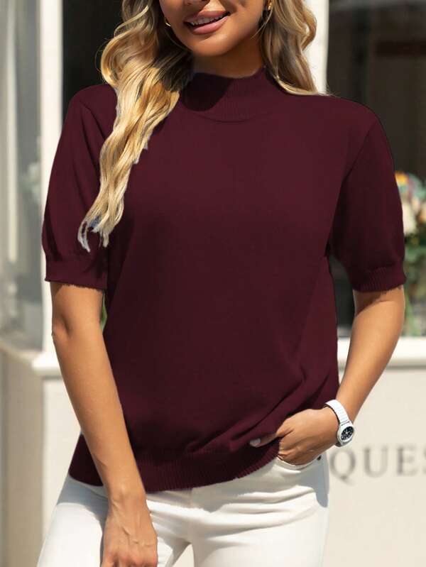 Elegancki damski golf z krótkim rękawem i dzianinową bluzką, miękki materiał, klasyczny i uniwersalny, odpowiedni na wiele okazji