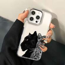 1 pieza Funda de teléfono con acabado mate IMD negro 777 Digital, labios negros, estampado de leopardo, personalizada para iPhone 16 Pro Max, 15/14 Plus, 13, 12, 11, compatible con la serie