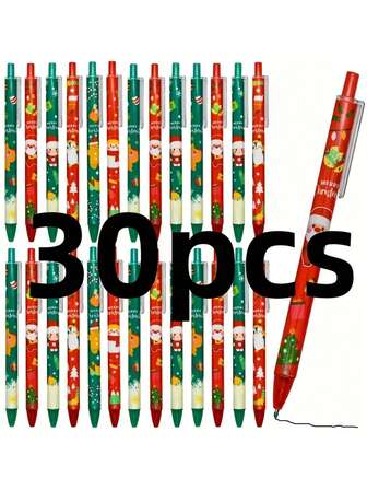 30pcs Random Christmas Neutral Pens. Snowman, Reindeer, Santa Claus Printed Decorative Ballpoint Pens For Office, Study, Signature, Christmas Gift Set, Writing Tools, Daily Pen Set, Themed Stationery, Pressing Signature Pen, Santa Claus Pattern, Reindeer Design, High-Quality Writing Tools, Stationery Enthusiasts, Office Staff Gift