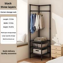 Household Corner Coat Rack Storage Rack, Bedroom Floor-Standing Corner Clothes Rack, Indoor Corner Multifunctional Simple Corner Clothes Rack, Corner Clothes Rack, Multi-Layer Shoe Rack. Multi-Layer Assembly Clothes Rack Storage Rack, - Black - View 7