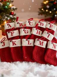 1pc-Mini Knit Monogram Christmas Stockings,Christmas Stockings Small Xmas English Letters Hanging Stockings Christmas Socks Double Sided Fireplace Hanging Stockings For Christmas Party Decoration New Year Party Gift Favors Supplies,Personalized Initial Christmas Stocking, Family Holiday Xmas Party Decor Christmas Decorations Winter Room Decor Christmas Decorations Home Christmas Gifts Christmas Decor