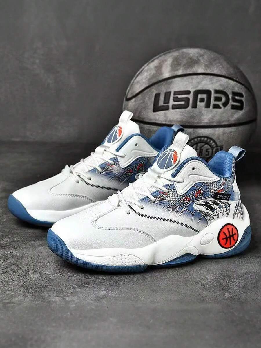 Zapatos de baloncesto para hombre, Tenis de baloncesto juveniles, antideslizantes, Zapatos deportivos para hombres, interiores y exteriores/Tenis Escolares Juveniles De Piel De Bota Moda Para Practicar Deportes Basket Skate Con Estilo Urbano Cómodo/1 Par De Zapatos De Baloncesto Deportivos De Mujer De Malla Transpirable Diseñados Con Estampado,Zapatillas de baloncesto profesionales para hombre - blanco y azul - Ver 1