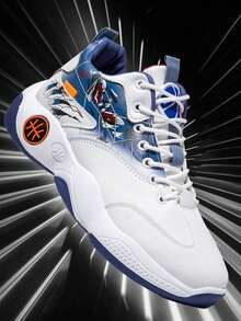 Tenis de baloncesto para hombre, Zapatos deportivos de hombre, Tenis altos de moda, Zapatillas con diseño gráfico, Tenis para deporte y uso diario, Zapatos de baloncesto para hombreCalzado deportivo blanco y colorido, Tenis antideslizantes con soporte, Zapatillas con amortiguación - blanco y azul - Ver 1