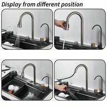 Saetow Juego de fregadero de cocina con grifo abatible, lavavajillas de alta presión y grifo de agua pura, fregadero de acero inoxidable 304 de un solo seno con caño en cascada, accesorios completos para cocina, negro mate/níquel cepillado (75 * 46 cm) - Negro mate 75*46cm - Ver 10