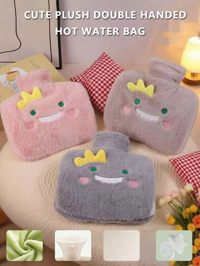 Nova bolsa de água quente fofa e quentinha, aquecedor de mãos de pelúcia recarregável, aquecedor de mãos grande e grosso com desenho animado antiexplosão, à prova de vazamentos