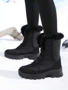 Women's Winter High-Top Versatile Foldover Collar Thermal-Lined Warm Snow Boots, Women's Outdoor Anti-Slip Hiking Boots, New Winter Plus Size High-Top Anti-Slip Tall Boots, Thermal-Lined Thick Women's Boots, Women's Tall Boots, Women's Fashionable Warm Snow Boots