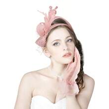 5 Pack Fascinators Hats Women Tea Party, Women Derby Hat Lace Gloves Big Pearl Jewelry Set - PinkStyle 3 - B款-粉紅色 - 查看 2