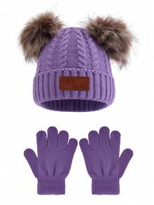 1 Stück gestrickter Hut + Handschuhe Set, Pompons Beanie und vollfingerige gestrickte Handschuhe, einfarbige warme Winter Mützen und Handschuhe für Jungen und Mädchen, vielseitige neue Version - 1PC - Übersicht 15