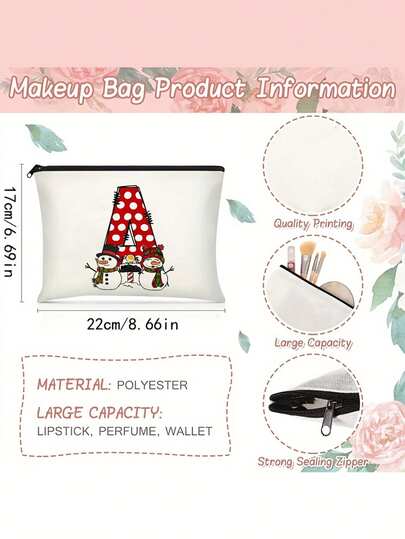 1 Túi đựng đồ trang điểm bằng vải canvas cá nhân hóa một mặt có thiết kế hình người tuyết – Túi đựng mỹ phẩm du lịch có thể tùy chỉnh, có kiểu dáng túi tote hình chữ nhật có thể tái sử dụng, hoàn hảo làm quà tặng Giáng sinh