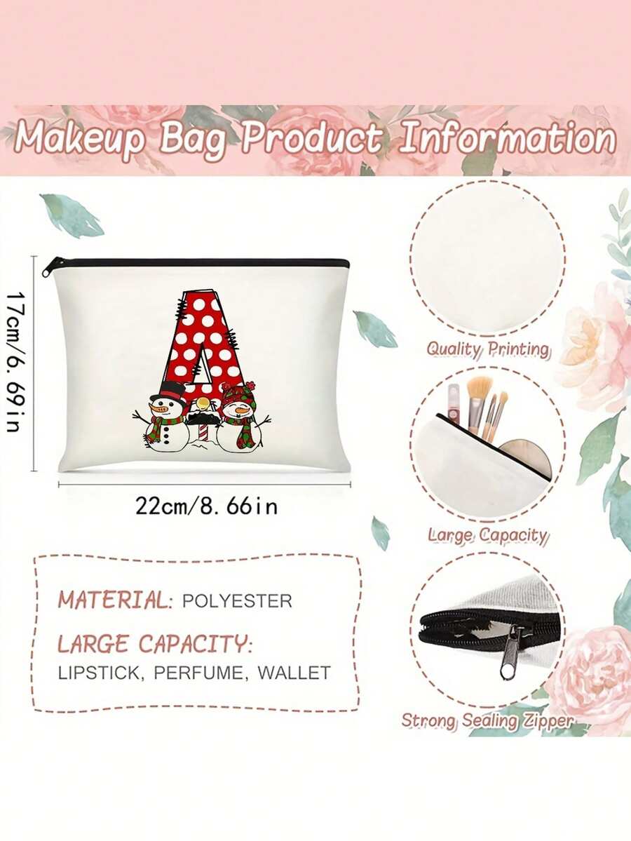 1 Túi đựng đồ trang điểm bằng vải canvas cá nhân hóa một mặt có thiết kế hình người tuyết – Túi đựng mỹ phẩm du lịch có thể tùy chỉnh, có kiểu dáng túi tote hình chữ nhật có thể tái sử dụng, hoàn hảo làm quà tặng Giáng sinh - Nhiều màu - Xem 1