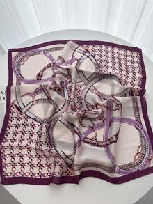 1pc Paisley Print Faux Silk Men's Bandana, Versatile Neck Scarf, Headband, Decoration - Purple Chain - View 4