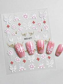 刺绣花卉美甲贴纸，红色粉色橙色桃花自粘指甲贴纸贴花，闪亮金色美甲贴纸高品质 - 彩色 - 查看 7