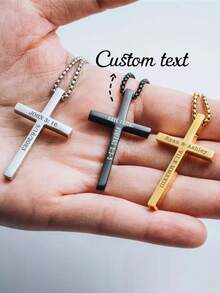 Collar personalizado con texto grabado, nombre, fecha, colgante de cruz de acero inoxidable, regalo de joyería para amantes - Dorado - Ver 2