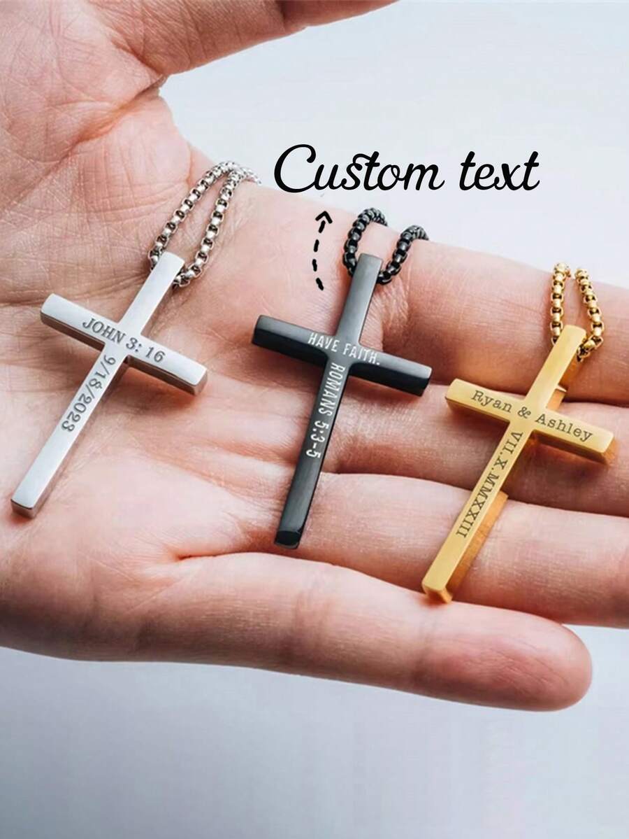 Collar personalizado con texto grabado, nombre, fecha, colgante de cruz de acero inoxidable, regalo de joyería para amantes