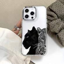1 pieza Funda de teléfono con acabado mate IMD negro 777 Digital, labios negros, estampado de leopardo, personalizada para iPhone 16 Pro Max, 15/14 Plus, 13, 12, 11, compatible con la serie